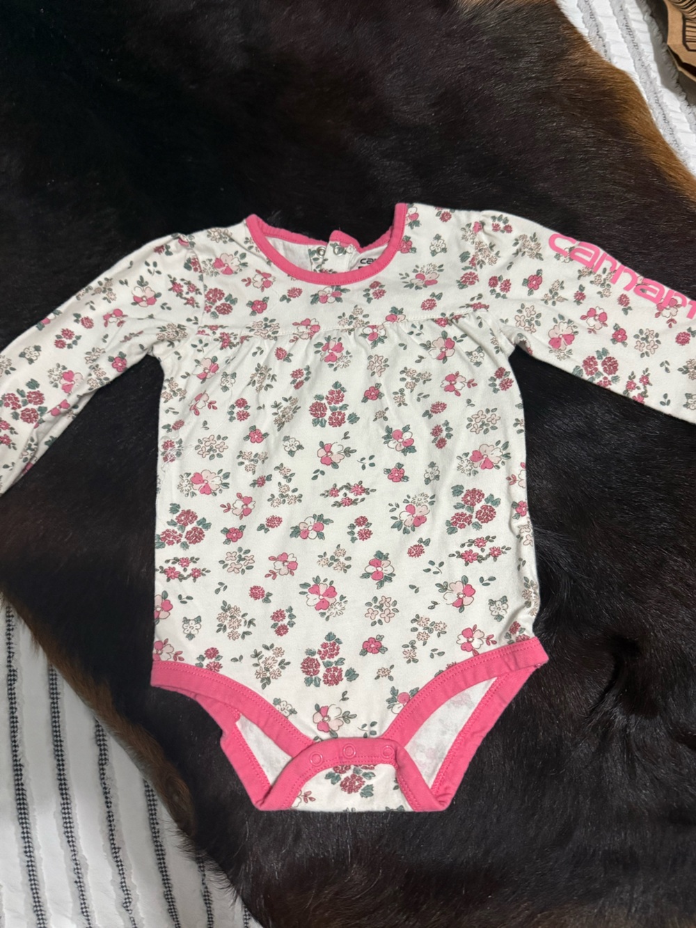 Carhartt Cream Floral Long-Sleeve Bodysuit with Pink Trim